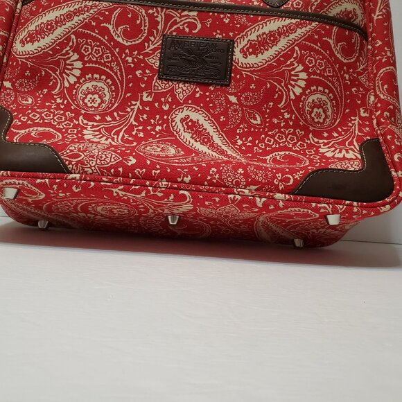 American Living Mackenzie Luggage Tote Bag Red Paisley Print Canvas Faux Leather - Picture 9 of 15